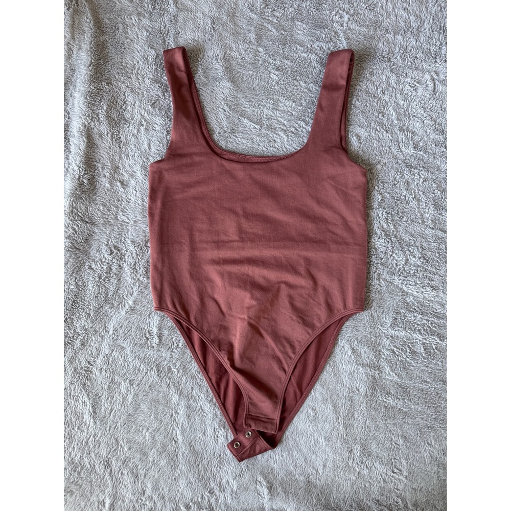 A New Day Terracotta Rust Scoop Neck Sleeveless Bodysuit Sm Tank Top Snap Base